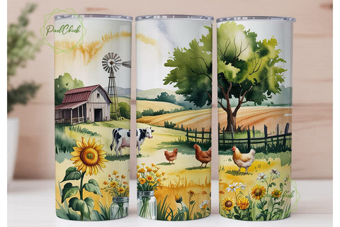 Farmhouse Sunflower Meadow 20oz Tumbler Sublimation PixelChick 