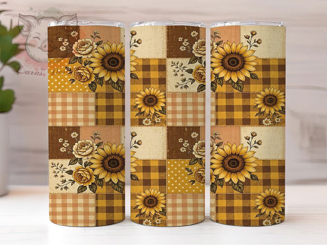 Farmhouse Sunflower Patchwork 20oz Tumbler, Farmhouse Style, Sunflower Floral, Patchwork Quilt, 20oz Tumbler Wrap, Sublimation Design, Rustic Country, Digital Download Sublimation Lara' s Designs 