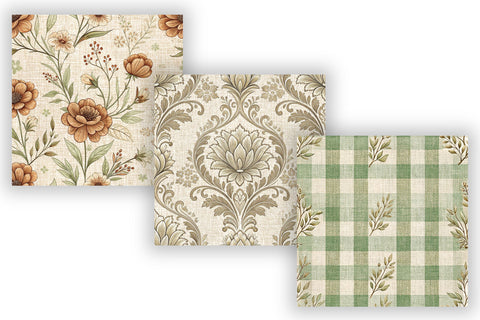 Farmhouse Toile Digital Paper Pack, Vintage Floral Toile, Gingham & Stripe Seamless Patterns, Scrapbooking & Printable Crafts Digital Pattern FloridPrintables 