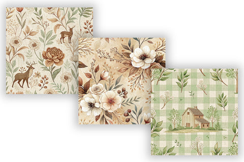 Farmhouse Toile Digital Paper Pack, Vintage Floral Toile, Gingham & Stripe Seamless Patterns, Scrapbooking & Printable Crafts Digital Pattern FloridPrintables 