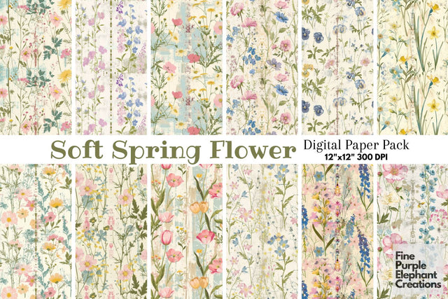 Farmhouse Weathered Wood Florals Pattern Paper | Shabby Chic Digital Pattern Fine Purple Elephant Creations 