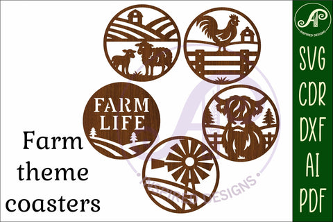 Farming Coasters, laser cut out Farmhouse designs 1 SVG APInspireddesigns 