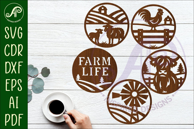 Farming Coasters, laser cut out Farmhouse designs 1 SVG APInspireddesigns 