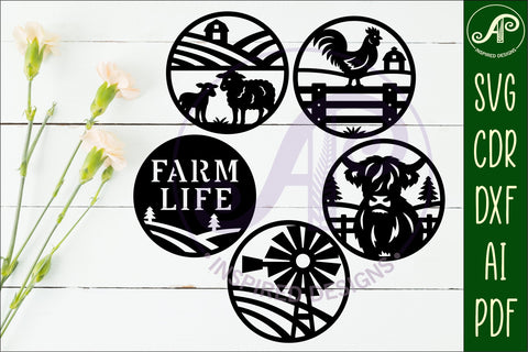 Farming Coasters, laser cut out Farmhouse designs 1 SVG APInspireddesigns 