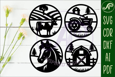 Farming Coasters, laser cut out Farmhouse designs 2 SVG APInspireddesigns 