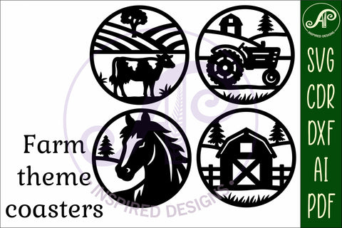 Farming Coasters, laser cut out Farmhouse designs 2 SVG APInspireddesigns 