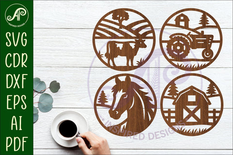 Farming Coasters, laser cut out Farmhouse designs 2 SVG APInspireddesigns 