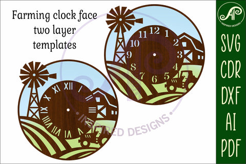 Farming fields wall clock laser cut files SVG APInspireddesigns 