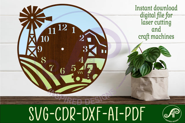 Farming fields wall clock laser cut files SVG APInspireddesigns 