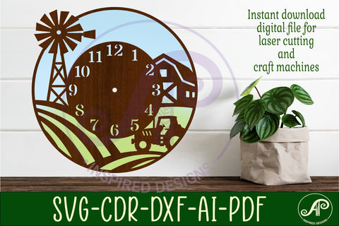 Farming fields wall clock laser cut files SVG APInspireddesigns 