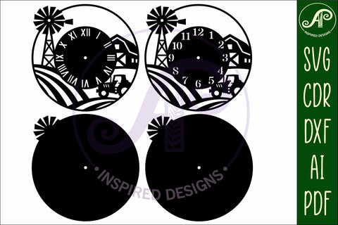 Farming fields wall clock laser cut files SVG APInspireddesigns 