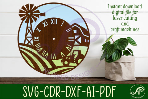 Farming fields wall clock laser cut files SVG APInspireddesigns 