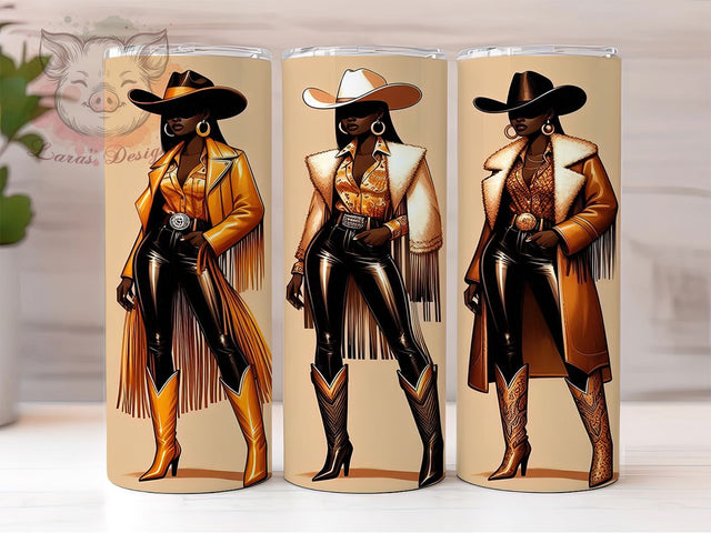 Fashionable Cowgirl 20oz Tumbler, Melanin Cowgirl Wrap, African Cowgirl Design, American Flag Sublimation, Patriotic USA Wrap, Western Cowgirl Theme, PNG Tumbler Wrap Sublimation Lara' s Designs 