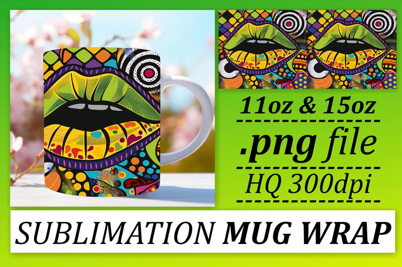 Fashionable Lips Mug Wrap Sublimation afrosvg 