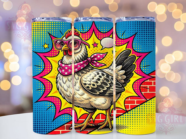 Fashionable Pop-Art Chicken 20oz Tumbler, Pop Art Chicken, Colorful Farm Mug, Funky Poultry Cup, Fashion Chicken Design, Retro Barn Tumbler, Artistic Clucker Style, Modern Farmhouse Humor Sublimation SvggirlplusArt 