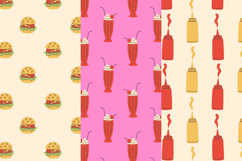 Fast Food And Drink Seamless Patterns & Digital Papers Digital Pattern Rin Green 