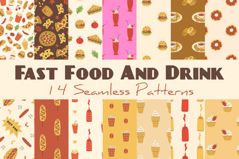 Fast Food And Drink Seamless Patterns & Digital Papers Digital Pattern Rin Green 