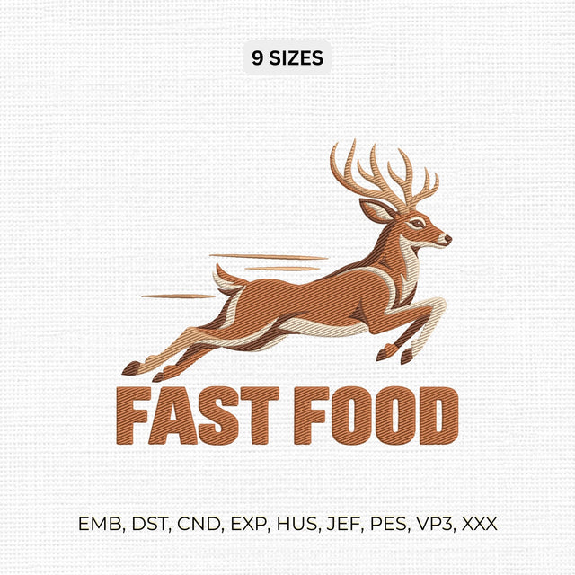 Fast Food Deer Embroidery Design – Running Buck Hunting Humor Wildlife Machine Embroidery File Embroidery/Applique DESIGNS PatternFeed8 