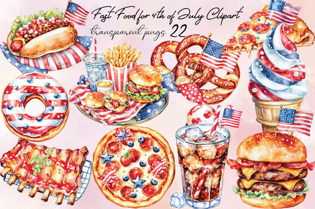 Fast Food for 4th of July Clipart Bundle. Sublimation SVGArt 