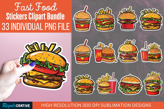 Fast Food sticker Clipart Bundle Sublimation Regulrcrative 