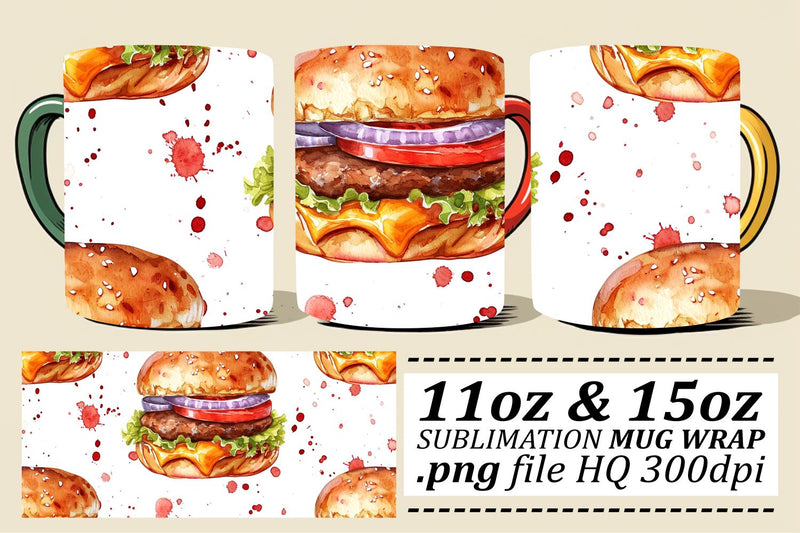 Fast Food Watercolor Mug Wrap Sublimation afrosvg 