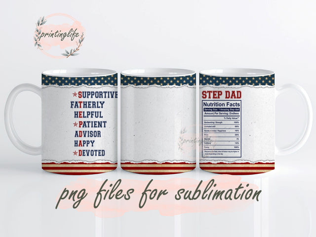 Fastpeace Step Dad Gifts - Father Day Presents for Bonus Dad, Step Dad From Daughter, Son, Kids - Funny Birthday Present For Step-Dad, Digital Design Download Mug Wrap Design, Mug Design PNG Sublimation PrintingLife 