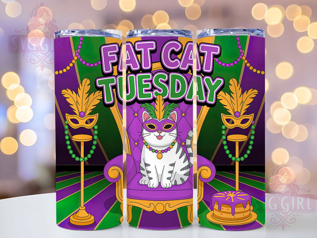 Fat Cat Tuesday Mardi Gras Tumbler, Mardi Gras Cat Wrap, Carnival Celebration Cup, 20oz Sublimation Wrap, Festive Cat Design Tumbler, New Orleans Mardi Gras Cup, Colorful Cat Theme Wrap Sublimation SvggirlplusArt 