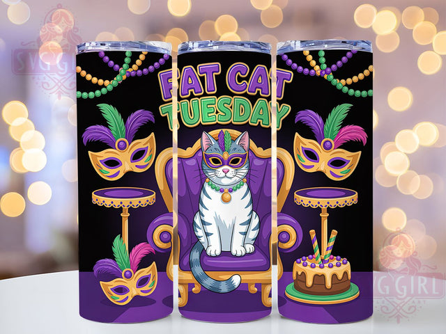 Fat Cat Tuesday Mardi Gras Tumbler, Mardi Gras Cat Wrap, Carnival Celebration Cup, 20oz Sublimation Wrap, Festive Cat Design Tumbler, New Orleans Mardi Gras Cup, Colorful Cat Theme Wrap Sublimation SvggirlplusArt 