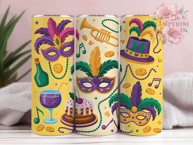 Fat Tuesday Mardi Gras Tumbler, Mardi Gras Mask Wrap, Carnival Celebration Cup, 20oz Sublimation Wrap, Festive Beads and Mask Tumbler, New Orleans Mardi Gras Cup, Colorful Carnival Wrap Sublimation Li Zamperini 
