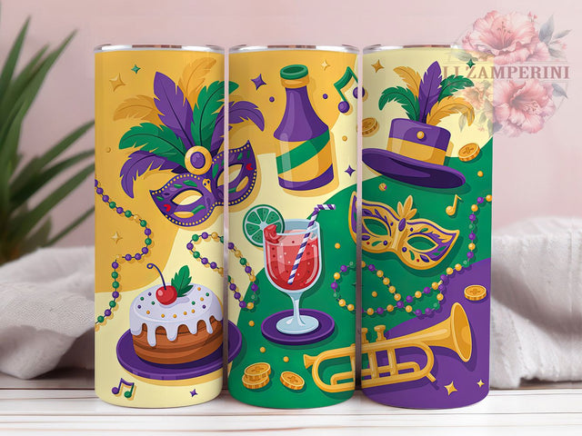 Fat Tuesday Mardi Gras Tumbler, Mardi Gras Mask Wrap, Carnival Celebration Cup, 20oz Sublimation Wrap, Festive Beads and Mask Tumbler, New Orleans Mardi Gras Cup, Colorful Carnival Wrap Sublimation Li Zamperini 