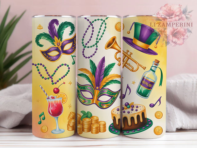 Fat Tuesday Mardi Gras Tumbler, Mardi Gras Mask Wrap, Carnival Celebration Cup, 20oz Sublimation Wrap, Festive Beads and Mask Tumbler, New Orleans Mardi Gras Cup, Colorful Carnival Wrap Sublimation Li Zamperini 