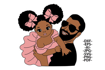 Father and Daughter SVG Black Dad Holding Baby Girl Afro Puffs Clipart Matching Family Art PNG PDF EPS DXF AI JPG Cute African American Design SVG 1uniqueminute 