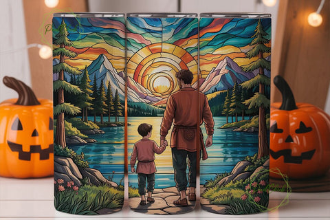 Father and Son Stained Glass Tumbler Sublimation PixelChick 