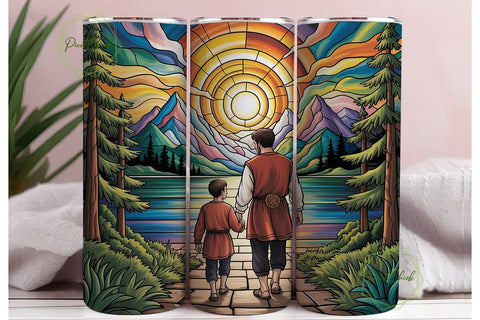 Father and Son Stained Glass Tumbler Sublimation PixelChick 