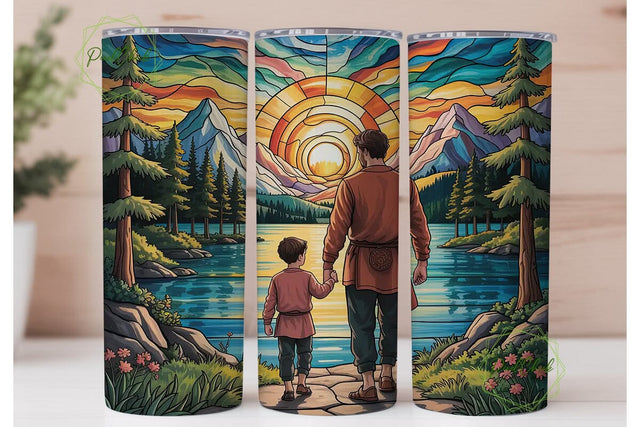 Father and Son Stained Glass Tumbler Sublimation PixelChick 