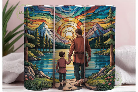 Father and Son Stained Glass Tumbler Sublimation PixelChick 