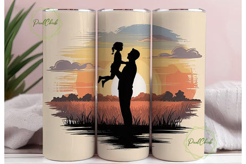 Father Daughter Sunset 20oz Tumbler Wrap Sublimation PixelChick 