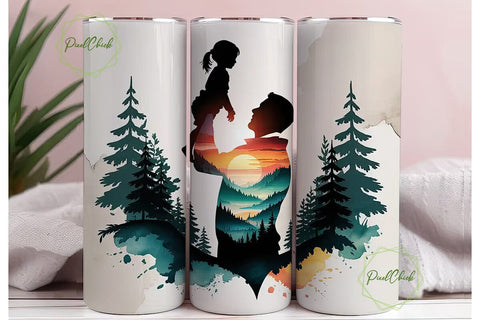 Father Daughter Sunset 20oz Tumbler Wrap Sublimation PixelChick 