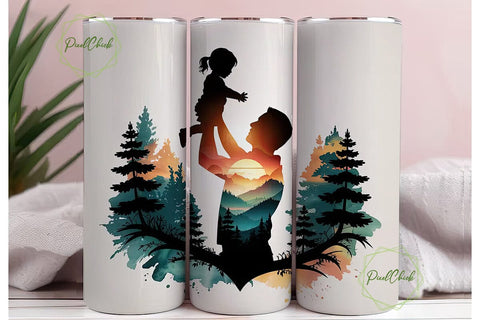 Father Daughter Sunset 20oz Tumbler Wrap Sublimation PixelChick 