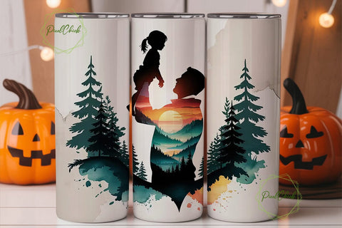 Father Daughter Sunset 20oz Tumbler Wrap Sublimation PixelChick 