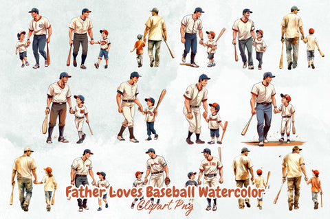 Father Loves Baseball Watercolor Clipart Bundle Sublimation Designangry 