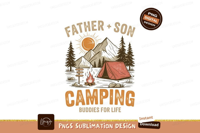 Father son camping adventure mountains image Sublimation Designangry 