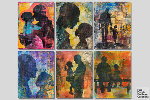 Father with Child Digital Junk Journal Kit Half Page Digital Pattern Fine Purple Elephant Creations 