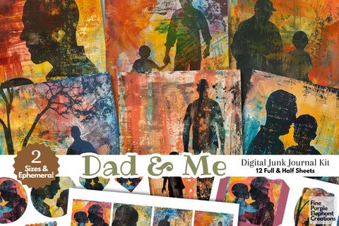Father with Child Digital Junk Journal Kit Half Page Digital Pattern Fine Purple Elephant Creations 