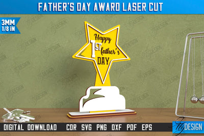 Father's Day Award Laser Cut | Wooden Trophy | Personalized Award for Dad | CNC File SVG Fly Design 