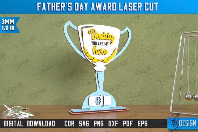 Father's Day Award Laser Cut | Wooden Trophy | Personalized Award for Dad | CNC File SVG Fly Design 