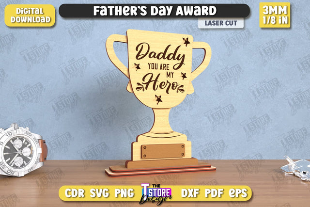 Father's Day Award Laser Cut | Wooden Trophy | Personalized Award for Dad | CNC File SVG The T Store Design 