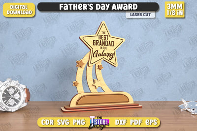 Father's Day Award Laser Cut | Wooden Trophy | Personalized Award for Dad | CNC File SVG The T Store Design 