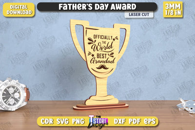 Father's Day Award Laser Cut | Wooden Trophy | Personalized Award for Dad | CNC File SVG The T Store Design 