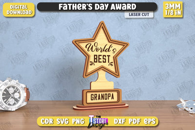 Father's Day Award Laser Cut | Wooden Trophy | Personalized Award for Dad | CNC File SVG The T Store Design 